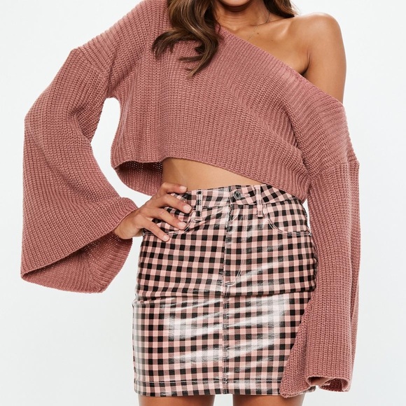 Missguided Sweaters - Missguided pink off shoulder flare sleeve sweater